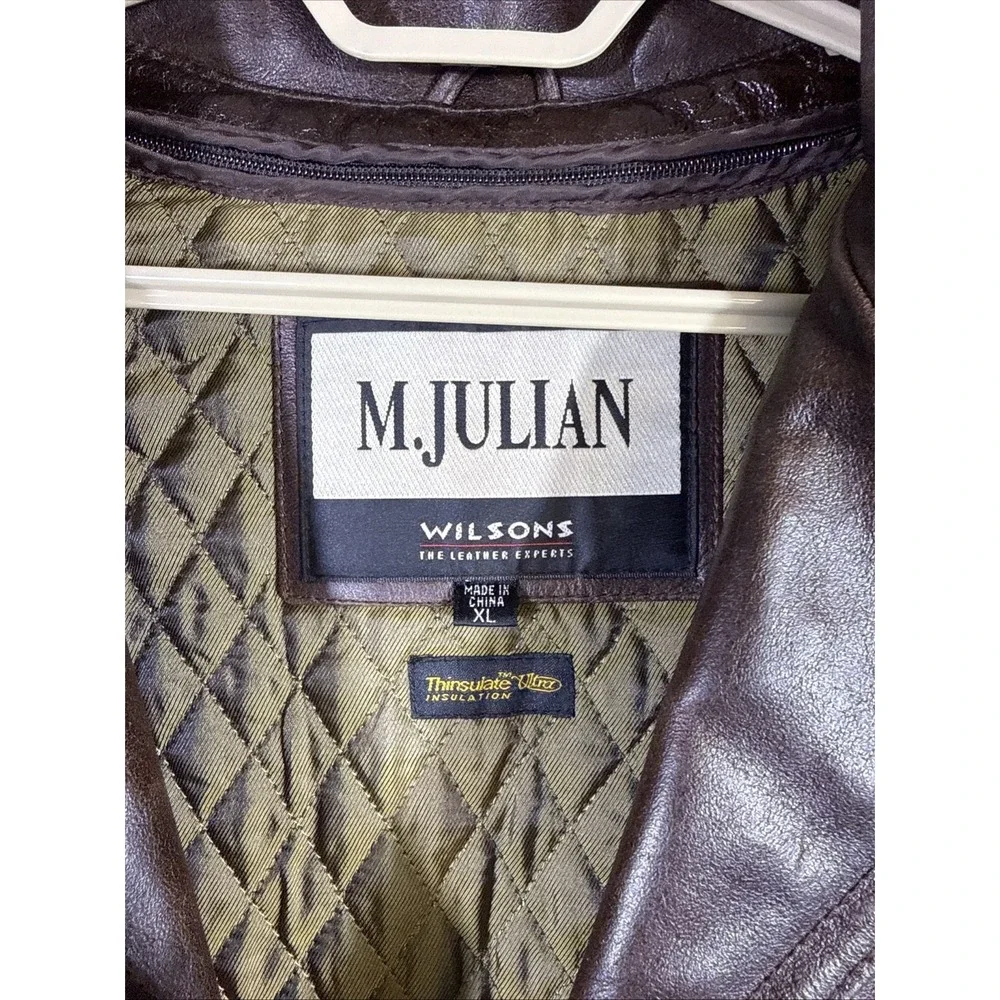 M. Julian Wilsons Leather Jacket Mens Size Extra Large Brown Quilted Liner